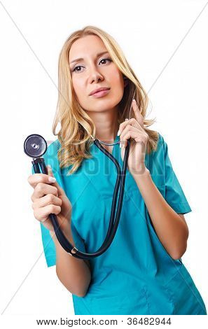Attrative žena doktor izolované na bílém