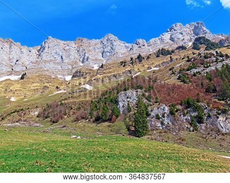 Alpine Peaks Selun And Frümsel (fruemsel Or Frumsel) In The Churfirsten Mountain Range, Between The 