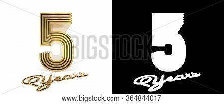 Number 5 (number Five) Anniversary Celebration Design With Five Parallel Lines On A White Background