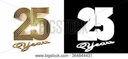 Number 25 (number Twenty-five) Anniversary Celebration Design With Five Parallel Lines On A White Ba