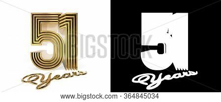Number 51 (number Fifty-one) Anniversary Celebration Design With Five Parallel Lines On A White Back