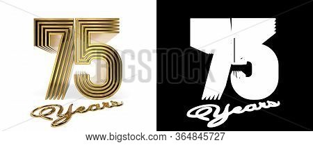 Number 75 (number Seventy-five) Anniversary Celebration Design With Five Parallel Lines On A White B