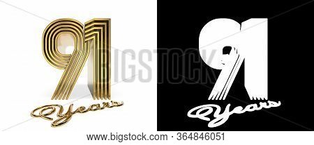 Number 91 (number Ninety-one) Anniversary Celebration Design With Five Parallel Lines On A White Bac