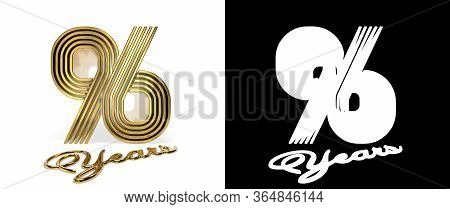 Number 96 (number Ninety-six) Anniversary Celebration Design With Five Parallel Lines On A White Bac