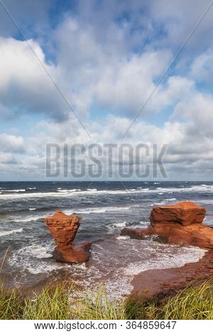 The Teacup rock, named for the resemblence to a cup and saucer, in Thunder Cove beach, Prince Edward Island, Canada