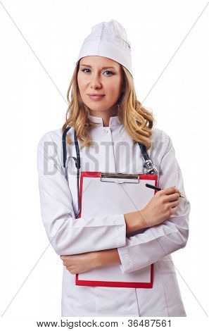 Attrative žena doktor izolované na bílém