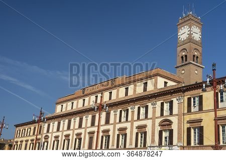 Historic Aurelio Saffi Square In Forli, Emilia Romagna, Italy At Morning