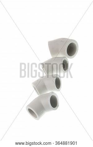 Set Of Different Plastic Ppr Elbow Fitting For Water Pipes, Isolated On White Background