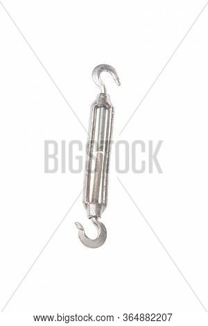 Steel Alloy Hook Turnbuckle In Closed Position, Isolated On White Background