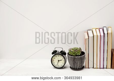 Copy Space. Workplace Office Worker With Accessories And White Desk.