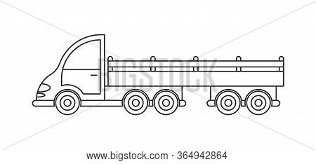 Vector Icon Of A Tractor With A Trailer. Simple Design, An Empty Outline Isolated On A White Backgro