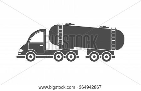 Vector Icon Of A Tractor With A Tank. Simple Design, Filled Silhouette Isolated On White Background.