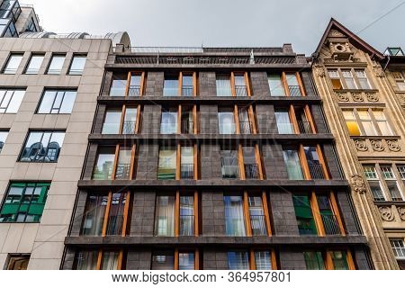 Berlin, Germany - July 29, 2019: Colorful Residential Buildings In Quartier Schutzenstrasse Designed
