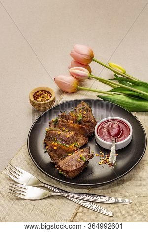 Roast And Braised Duck Breast With Sweet And Sour Berry Sauce