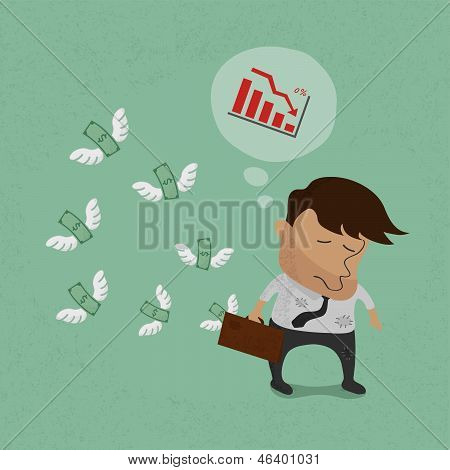 Businessman fail and money flying