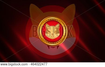 Shiba Virtual Currency Visuals On A Colorful Background. 3d Illustrations.
