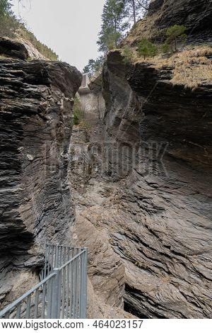 Zillis, Grison, Switzerland, April 12, 2022 Popular Viamala Canyon Built By The Rhine River In Milli