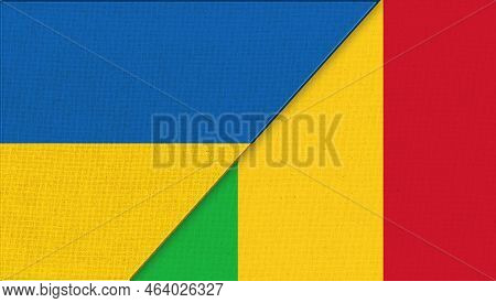 Flag Of Ukraine And Mali - 3d Illustration. Two Flag Together. National Symbols Of Ukraine And Mali.
