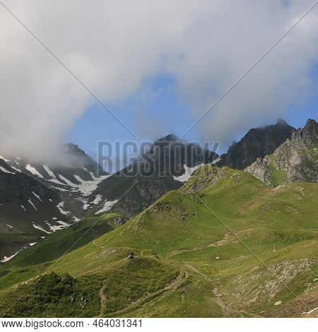 Wildseeluggen, Mountain Pass In The Pizol Area. Mountain Peaks.