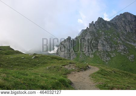 Hiking Trail And Rock Formations In The Pizol Region.