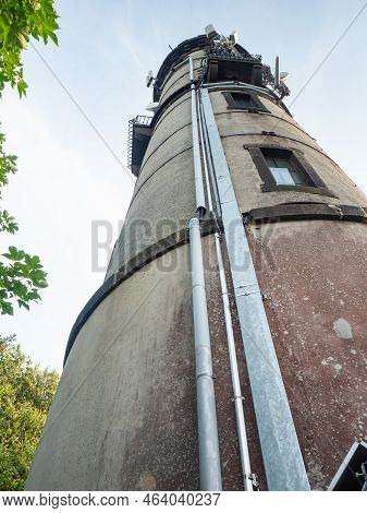 Old Stony Lookout Tower On Northen Peak Of Hochwald Mountain, Lusitian Mountains Region. Historicalt
