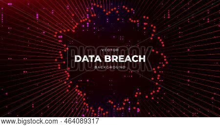 Digital Dark Red Background With Warning Ribbon. Data Breach Concept