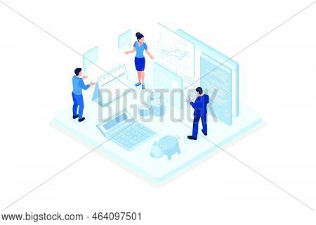 Office Desk With Documents For Tax Calculation. Finance Report With Graph Charts. Calendar Show Tax 