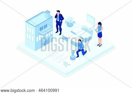 Business Characters Purchasing Bonds Or Stock On Capital Market. Financial And Stock Trading Concept