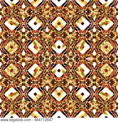 Tribal Art Medallion. Brown, Ochra, Cepia Cloth. Mediterranean, Arab Motif. Arabesque Seamless Patte