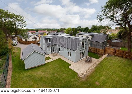 Dry Drayton, Cambridgeshire - July 11 2019: Aerial View Of New Home Development Within Village Infil