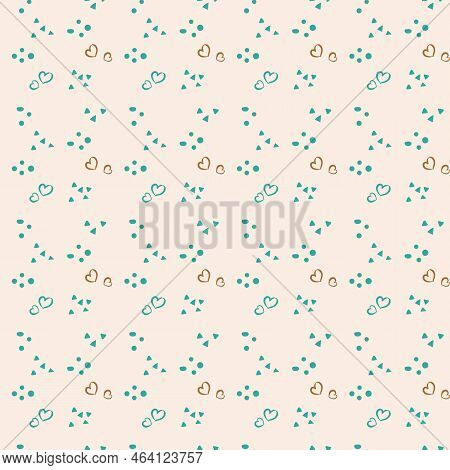 Seamless Pattern With Hand Drawn Hearts And Dots