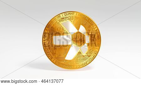 Quant Cryptocurrency, Qnt Sign And Logo On Golden Coin With White Background, Token 3d Rendering