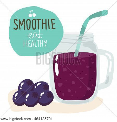 Template With Hand Drawn Jar With Smoothie In Bright Colors.