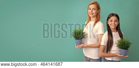 Mother And Daughter Child Banner, Copy Space, Isolated Background. Adoptive Family Of Adopted Daughe
