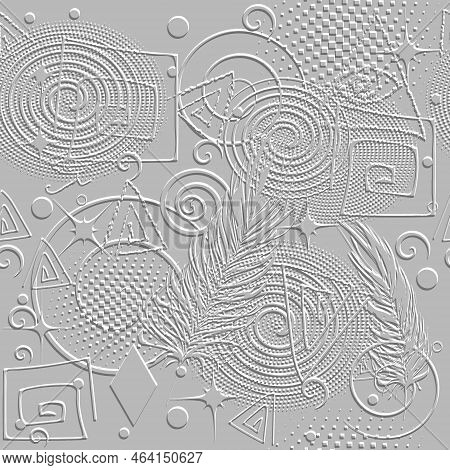 Modern Textured White 3d Seamless Pattern. Geometric Abstract Embossed Background. Grunge Relief Bac