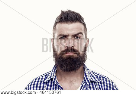 Mustache Works In City. Trendsetter Hipster With Mustache Isolated On White. Mustachioed And Bearded