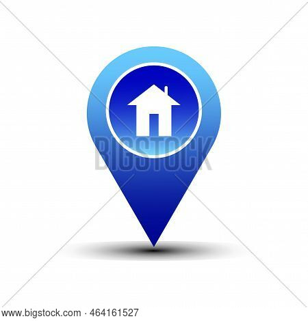 Blue Pin House. Information Sign Business Concept. Vector Illustration. Stock Image.