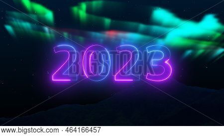 Top Ten Countdown Neon Light Bright Glowing Numbers From 10 To 1 Seconds And Happy New Year 2023. Lo