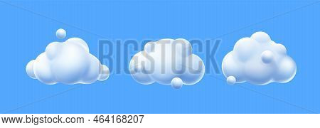 3d Render White Clouds, Cute Fluffy Spindrift Rounded Cumulus Eddies. Flying Weather And Nature Desi