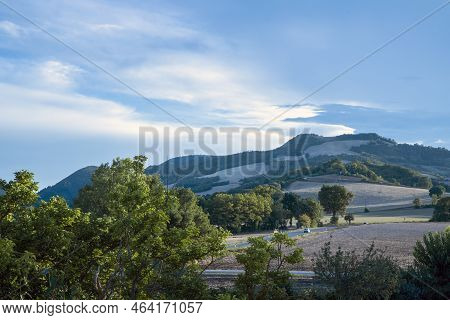 Urbania, (PU), Italy - August 10, 2022: Hills near Urbania, Pesaro Urbino, Marche, Italy, Europe