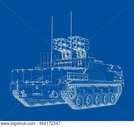 Anti-tank Armored Car. Vector Rendering Of 3d. Wire-frame Style. The Layers Of Visible And Invisible