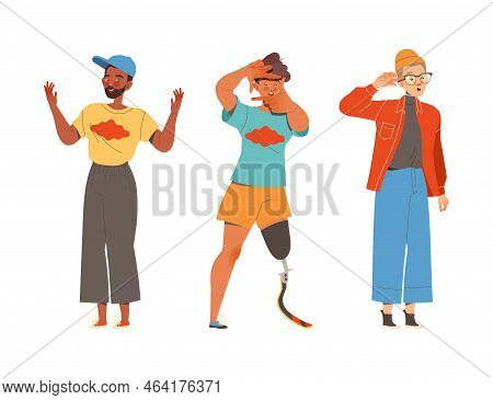 Man Character Showing Hand Gesture Expressing Emotion With Body Language Vector Set