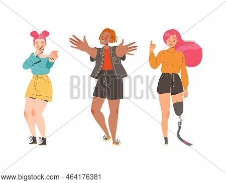 Woman Character Showing Hand Gesture Expressing Emotion With Body Language Vector Set