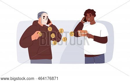 Scam, Fraud Via Mobile Phone Call. Scammer Getting Access To Money, Bank Card Data, Information From
