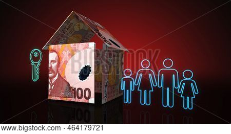 New Zealand Dollar 100 Nzd Money Banknotes Paper House On The Table 3D Illustration
