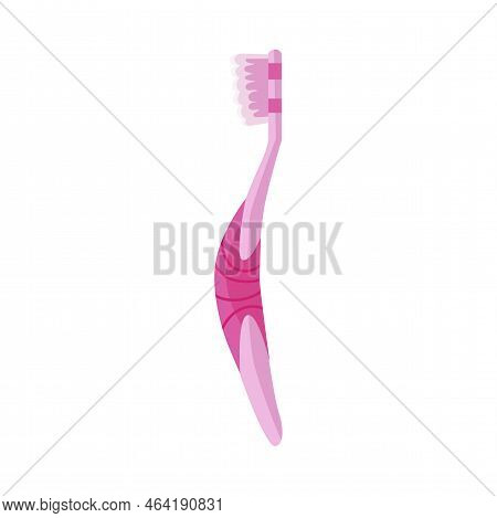 Pink Cartoon Toothbrush Illustration. Kids And Adults Dental Cleaning Brush For Whiter Smile And Den