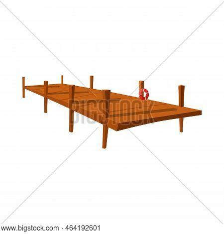 Wooden Dock, Boardwalk Or Pier Vector Illustration. Summer Holiday Element Isolated On White Backgro