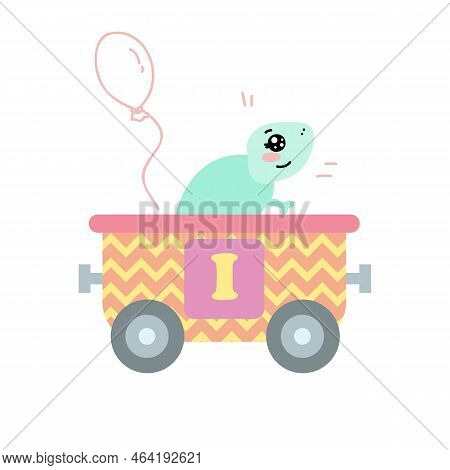 Alphabet Train Carriage With Iguana And Letter I. Vector Illustration Of Abc For Preschool Children 