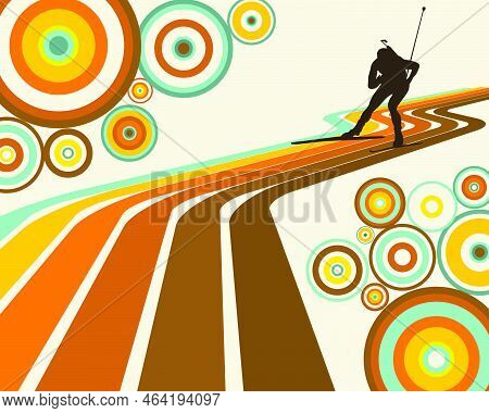 Biathlon Challenge Banner With Abstract Winter Background. Biathlon Athlete Silhouette. Winter Games