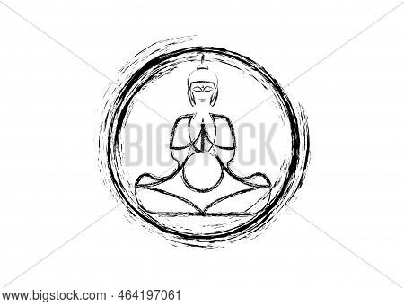 Buddha In Meditation, Enso Zen Circle Of Enlightenment, Symbol And Meditating Buddha Silhouette Conc